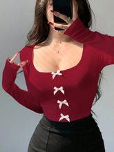TIGHT-FITTING BOW KNOT DESIGN LONG SLEEVE TEE